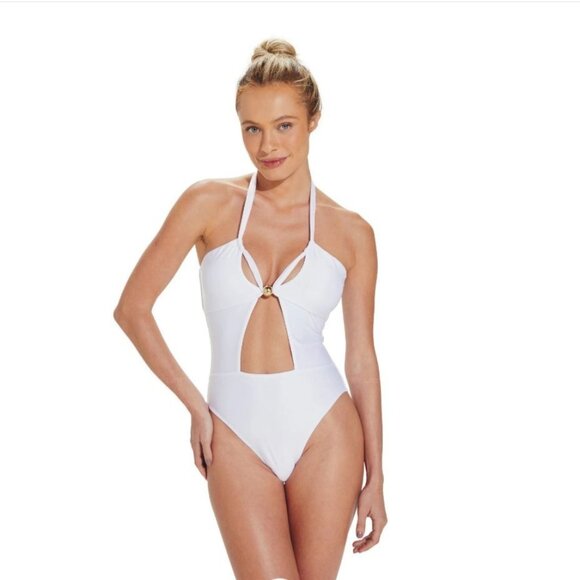 VIX One Piece Swimsuit L White Brenda Cut Out Revolve - Picture 1 of 10